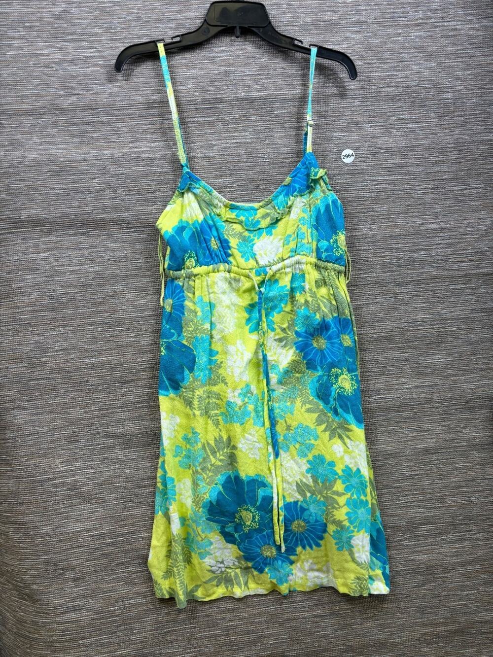 Aeropostal Floral Frenzy Spaghetti Straps Summer Dress Juniors Size L Blue Green